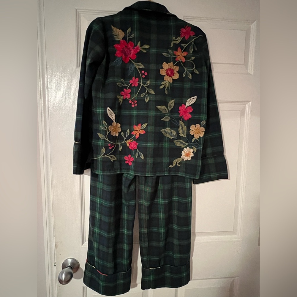 Johnny Was Biya JW Rhoda Long Embroidered PJ Pajamas Lounge Pants Top Set.